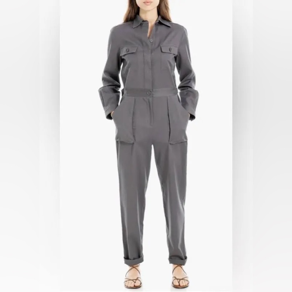Max Studio Charcoal Tab Sleeve‎ Utility Jumpsuit